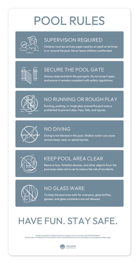 Stone Blue Pool Rules Sign