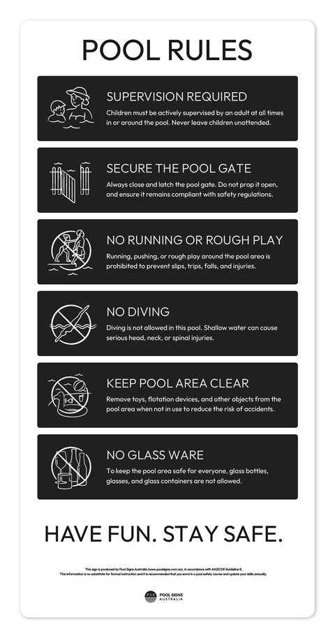 Charcoal Pool Rules Sign