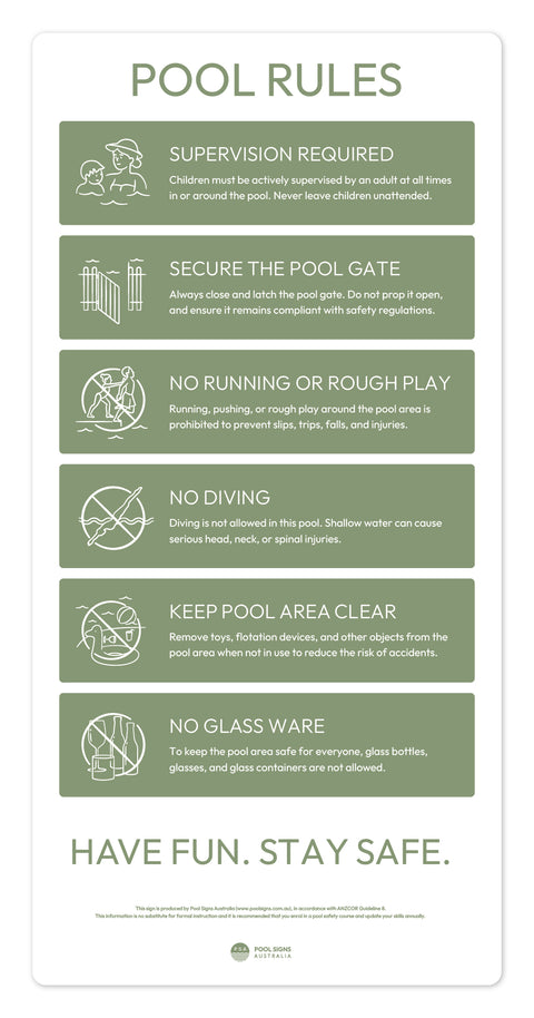 Moss Green Pool Rules Sign